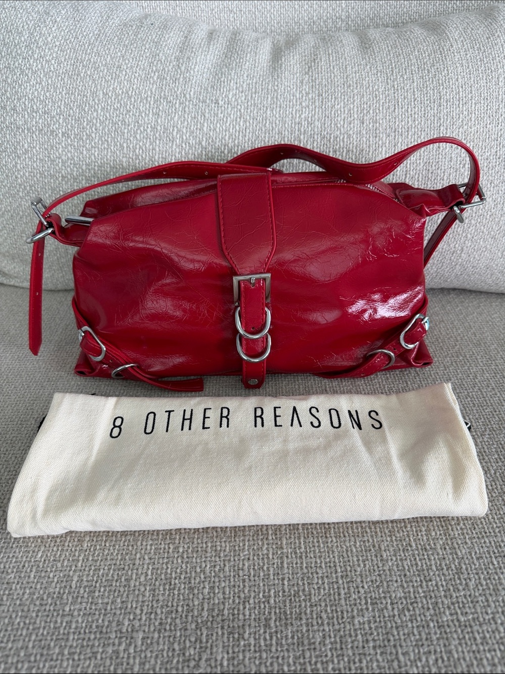 BNNW 8 Other Reasons Glossy Red Shoulder Bag with Silver Hardware